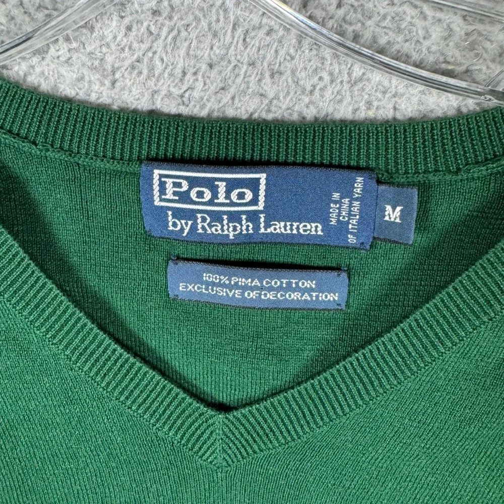 Polo Ralph Lauren Mens Green 100% Pima Cotton V-Neck Sweater Vest Medium